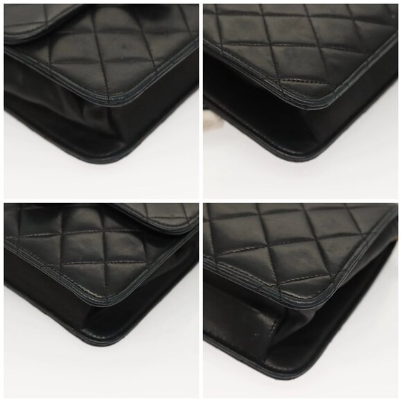 CHANEL Matelasse Chain Shoulder Bag Lamb Skin Black Gold CC Auth - Picture 15 of 15